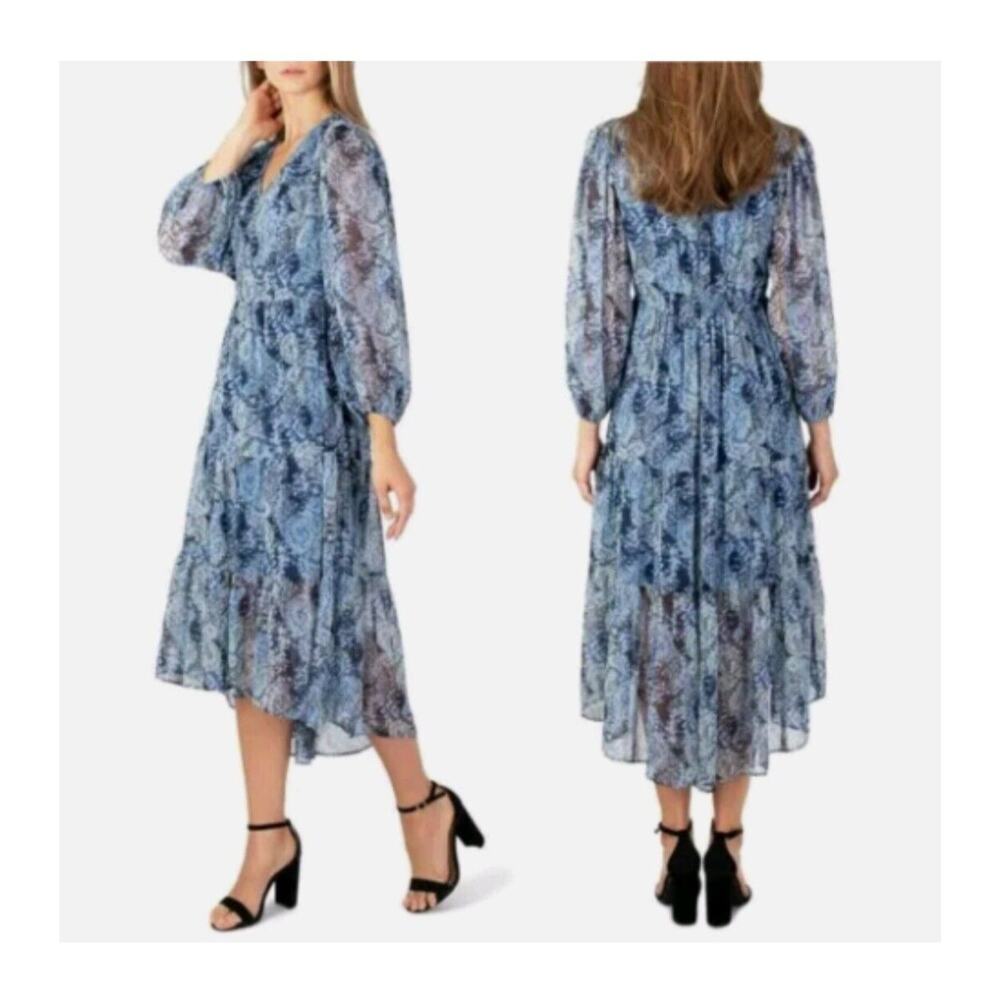 Joie NEW Blue Parisian Paisley Watercolor Tiered Flowy Midi / Long Dress Large